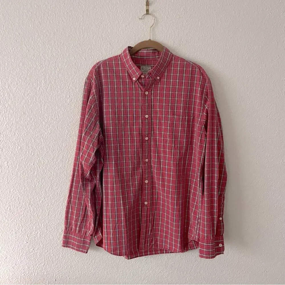 J. Crew Shirt Size Large Red & Navy Plaid 100% cotton